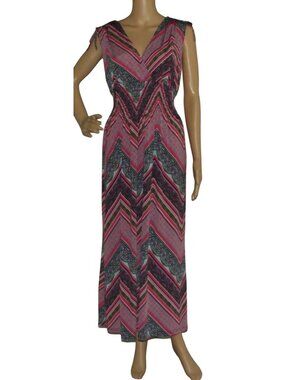 Jon & Anna Maxi Dress Womens Large Pink Purple Chevron Print sleeveless v-neck